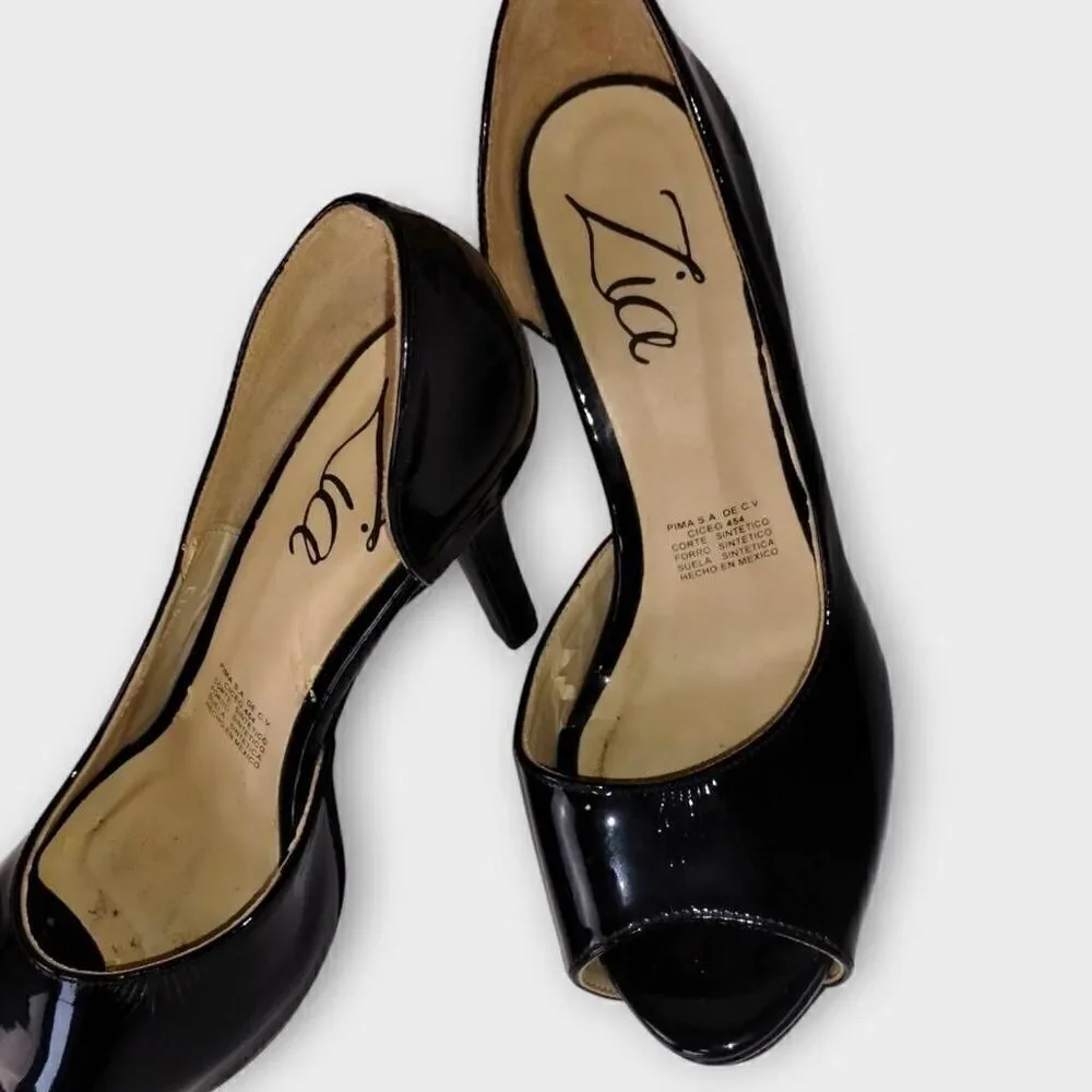 Zia Womens Shoes Sz 9 Black Patent Leather‎ Heels Peep Toe Platform